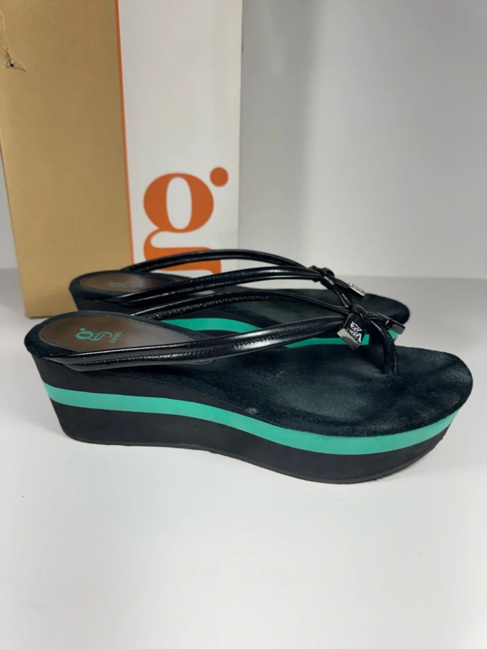 Cole Haan Vintage Platform Wedge Sandals Black Leather Flip Flop Women’s 9 Y2K